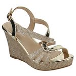 Forever FQ22 Women's Glitter Strappy Wrapped Wedge Heel Platform Sandals