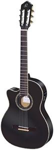 Ortega Guitars 6 String Family Series Pro Left-Handed Solid Top Thinline Acoustic-Electric Nylon Classical Guitar w/Bag, (RCE145LBK)