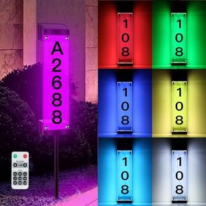 Tomskiko Solar Address Sign - Solar House Numbers for Outside Waterproof Color Changing Address Plaques with Remote Control, LED House Numbers for Yard Street Door Outdoor Home with Stake (Multicolor)