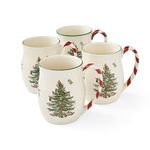 Spode Christmas Tree Mugs with Peppermint Handles Set of 4