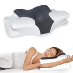 Cervical Pillow for Neck Pain Relief, Hollow Design Memory Foam Bed Pillow for Side & Back Sleepers, Ergonomic Contour Orthopedic Bed Pillow with Adjustable Support