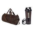 TRUE INDIAN Amazing Comb Gym Duffel Bag with 500 ml Protein Shaker Bottle || Gym Bag, Shaker ll Gym kit for Men and Women (Brown Bag)