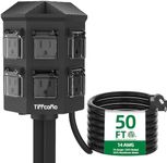 TiFFCOFiO Outdoor Power Strip with Stake, 50 FT Extension Cord Waterproof, 6 Grounded Outlets for Outdoor Decorations, 14 AWG, 15A/1875W, ETL Listed