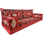 Spirit Home Interiors - Three seater Arabic Majlis Floor Sofa Set - Red Bohemian Floor Cushions - Modular Sofa Bed
