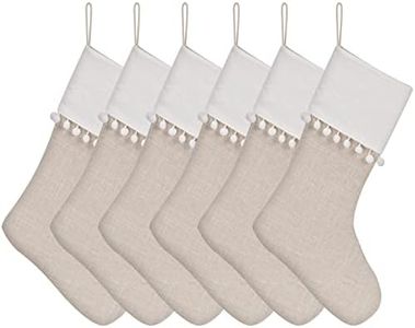WANZELONYO Christmas Stocking 18 Inch Textured Tassel Decoration Hanging Stocking for Vinyl Sublimation HTV Ironing Craft Embroider 6 Pack Light Linen