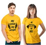 Hangout Hub Sibling T shirts | My Sister My Angel My Brother My Hero Printed Tshirts (Yellow;Men M;Women S) Family Re-Union Collection (Set Of 2,Cotton,Regular Fit,Half Sleeve)