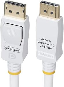 StarTech.com 10ft (3m) White VESA Certified DisplayPort 1.2 Cable, 4K 60Hz, 21.6Gbps, Latching DP Connectors, DP 1.2 Cable