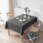 FANCEE Cotton Linen Table Clothes with Tassels Checker Texture Warm Tablecloth for Party, Camping, Picnic, Kitchen and Dining Room Table Decor (71 X 55 inches, Black Lattice)