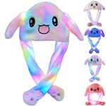 Plush Animal Hat Ears Moving Jumping Dress Up Cosplay Party Holiday Cute Ear LED Cap for Kids Adults (Colorful Rabbit)