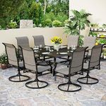 PHI VILLA 9 Pcs Patio Dining Set with Large Square Metal Dining Table & 8 High Back Padded Outdoor Swivel Dining Chairs, Outside Table Chair Furniture Dining Set for 8 Person