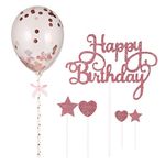 tao pipe 15PCS Happy Birthday Cake Toppers Balloon Cake Topper Glitter Star and Heart Shaped Cake Decorations for Girls Women(Pink)