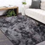 Leesentec Area Rugs 5×7 Soft Shaggy Fluffy Rugs for Living Room Bedroom Nursery Modern Carpet Anti-Skid Rugs Home Decor Area Rug(Black Gray, 5.3×6.5 ft（160×200cm）)