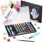 Watercolor Paint Set,60 Vivid Colors Water Colors Kit,Including Metallic and Fluorescent Colors,With 8 Water Colours Paper Pad Versatile,For Artists,Beginners,Amateur Hobbyists,And Painting Lovers