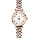 SK Classic Women Watches Fashion Ladies Dress Watch Solid Stainless Steel Band Genuine Leather Strap (Silver-Rosegold)