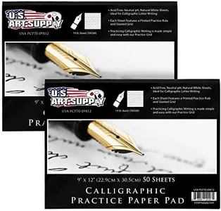 U.S. Art Supply (Pack of 2 Pads) - 9" x 12" Premium Calligraphic Practice Paper Pad, 19 Pound Bond (70gsm), Pad of 50-Sheets, Calligraphy Paper with Printed Practice Rule and Slanted Grid