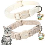 Cat Collar,2 Pack White Hemp Cat Collars Breakaway with Bell, DOGWONG Safety Buckle Wedding Cat Collar for Girl Boy Cats and Small Dogs，Adjustable 7-12 Inch,Pet Supplies Accessories