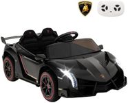 HONEY JOY Licensed Lamborghini Kid Ride-on Sports Car, 12V Battery Powered Electric Vehicle w/2.4G Remote, 3 Speeds, Hydraulic Doors, LED Lights, Towing Wheel, Horn, Music, Ride-on Toy for 3-8 (Black)