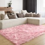 LOCHAS Soft Fluffy Pink Faux Fur Rugs for Bedroom Bedside Rug 3x5 Feet, Washable, Furry Sheepskin Area Rug for Living Room Girls Room, Luxury Shag Carpet Home Decor