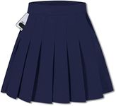 SANGTREE Women Girls Pleated Skirts with Shorts, Elastic Waist Uniform Plus Size Tennis Casual Skirt, 2 Years - US 4XL, A# Plain- Navy With 2 Pockets, 3X-Large