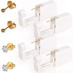 4 Pack Self Ear Piercing Gun,Disposable Safety Ear Piercing Kit Painless with Earring Studs,Earrings Set For Ear Nose Lip Piercing (4 Pack - Gold)