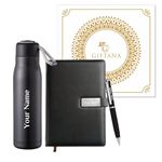 Giftana Personalized Diary with Pen, Flask Bottle with Name, 3 in 1 Customized Diary, Pen & Flask Bottle 500ml Gift Set for Men and Women, Diwali Corporate Gift for Employee (Black)