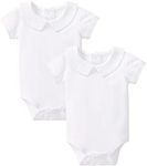 pureborn 2-Pack Baby Bodysuits Cotton Unisex Short Sleeve Peter Pan Collar Summer White 0-3 Months