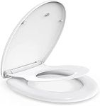 Family Toilet seat, MUJIUSHI Round Toilet Seat with Toddler Seat Built in,Potty Training Toilet Seat Round Fits Both Adult and Child,with Slow Close and Magnets- Round, Easy to Install & Clean（White）