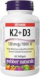 Webber Naturals Vitamin K2 with D3, 60 Softgels, Helps Support Bones, Teeth, and Immune Function, Gluten & Dairy Free