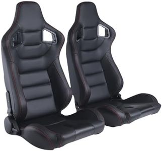 WIILAYOK 2 Pack Racing Seats, Universal PVC Leather Racing Bucket Seats Sport Pair Adjustable Seats with Sliders, Black and Red Stitching