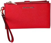 Michael Kors Jet Set Travel Leather Double Zip Wristlet (Bright Red)