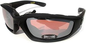 Choppers Night Driving Riding Padded Motorcycle Glasses 011 Black Frame with Yellow Lenses (Black - High Definition Lens)