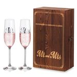 Inweder Champagne Flutes Wedding Gifts - Mr and Mrs Champagne Glasses with Wooden Gift Box Set of 2 Crystal Silver Champagne Flute for Couple Birthday Anniversary Engagement Bride Groom