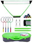 Peak Fits Portable Badminton Net Set,Folding Volleyball Badminton Net,4 Professional Graphite Badminton Racket,4 Shuttlecocks,with Freestanding Base.Family Sports,Kids Gift,Backyard Setting Game