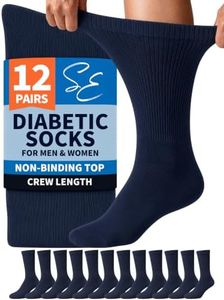 Special Essentials 12 Pairs Cotton Diabetic Socks for Men & Women - Non-Binding Extra Wide Top Neuropathy Socks - Crew Socks Navy 13-15