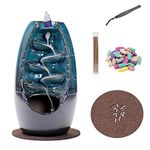 Ceramic Backflow Incense Holder, Waterfall Incense Burner, with 20 Backflow Incense Cones+30 Incense Stick, Aromatherapy Ornament Home Decor, Desk Decor (A)