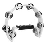 A-Star Half Moon Tambourine, Double Jingle Bell Cutaway with Ergonomic Grip Handle - Singers, Bands, Musicians, Music Classes - White