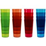 Kryllic Plastic Tumblers, Set of 16 Drinking Glasses - Acrylic Cup Set, Tumbler Set. Break Resistant 20 oz. in 4 Assorted Colors, Restaurant Bar Quality Tumblers. Dishwasher Safe. For Kids & Toddler!