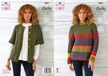 King Cole Ladies Chunky Knitting Pattern Raglan Sleeve Sweater & Cardigan (5891), Multicolor, 34'' - 48''