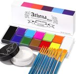 UCANBE Athena Basic Face Body Paint Kit - 12 Colors Oil Painting Palette + Translucent Setting Powder + 10 Brushes, SFX Facepaint Pallet Set for Halloween Cosplay Party Stage Theater Costume Makeup