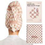 Kitsch XL Microfiber Hair Towel Wrap for Women – Ultra Absorbent Microfiber Towel for Wet, Curly, Long or Short Hair – Quick Dry, Anti-Frizz Hair Wrap – Terracotta Checkered