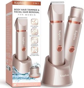 Kaphio Electric Bikini Trimer Shaver Women: 2 in 1 IPX7 Waterproof Wet & Dry Use Body Hair Trimmer and Facial Hair Remover - Rechargeable Hair Removal Kit for Bikini Underarm Leg Arm Body Face