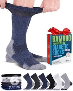 Doctor's Select Bamboo Viscose Diabetic Socks for Men - 6 Pairs Crew Mens Diabetic Socks | Diabetic Neuropathy Socks for Men | Diabetic Socks for Men 9-12 | Black, White, Grey, Dark Grey, Nvy/Blu