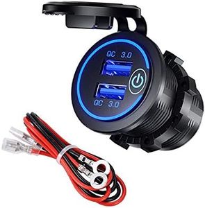 YGL Carga Rapida 3.0 Cargador de Coche Dual USB con Interruptor,Impermeable 36W 12V USB Outlet Cargador rápido para Coche Barco Motocicleta