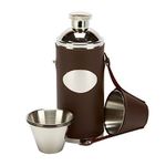 Farm Cottage Brands 8oz brown leather hunting hip flask with 4 cups & free funnel (3371)