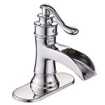 Homevacious Waterfall Bathroom Sink Faucet Chrome Single Handle Lever Bath Lavatory Faucets One Hole Basin Spout Mixer Tap Deck Mount Commercial Supply Hose Lead-Free