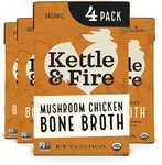 Kettle and Fire Mushroom Chicken Bone Broth, Keto, Paleo and Whole 30 Approved, Gluten Free, High in Protein and Collagen, 4 Pack