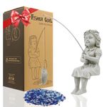 Goodeco Fishergirl Statue Garden Decor - 11"" Little Fishing Guy for Koi Pond or Waterfalls, Poolside Statue with Glow in Dark Pebbles Included, Great Gifts for Mom, Women & Birthdays, LD601355