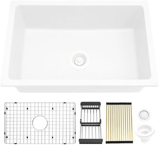 MILOSEN White Undermount Kitchen Sink 28 x 18 inch, Granite Composite Single Bowl Kitchen Sink, Large Deep Quartz Sink, White Sink with Accessories