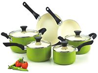 Cook N Home NC-00358 Aluminium With Ceramic Coating Non-stick Cookware Set, 1 and 2 quart saucepans, 3 quart casserole pot, 5 quart dutch oven, 10 Piece (Green)