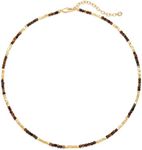 MEVECCO Dainty Gold Choker Necklace for Women 18K Gold Plated Irregular Tiger's Eye Mixed Beaded Choker Necklace for Her Jewelry Gift